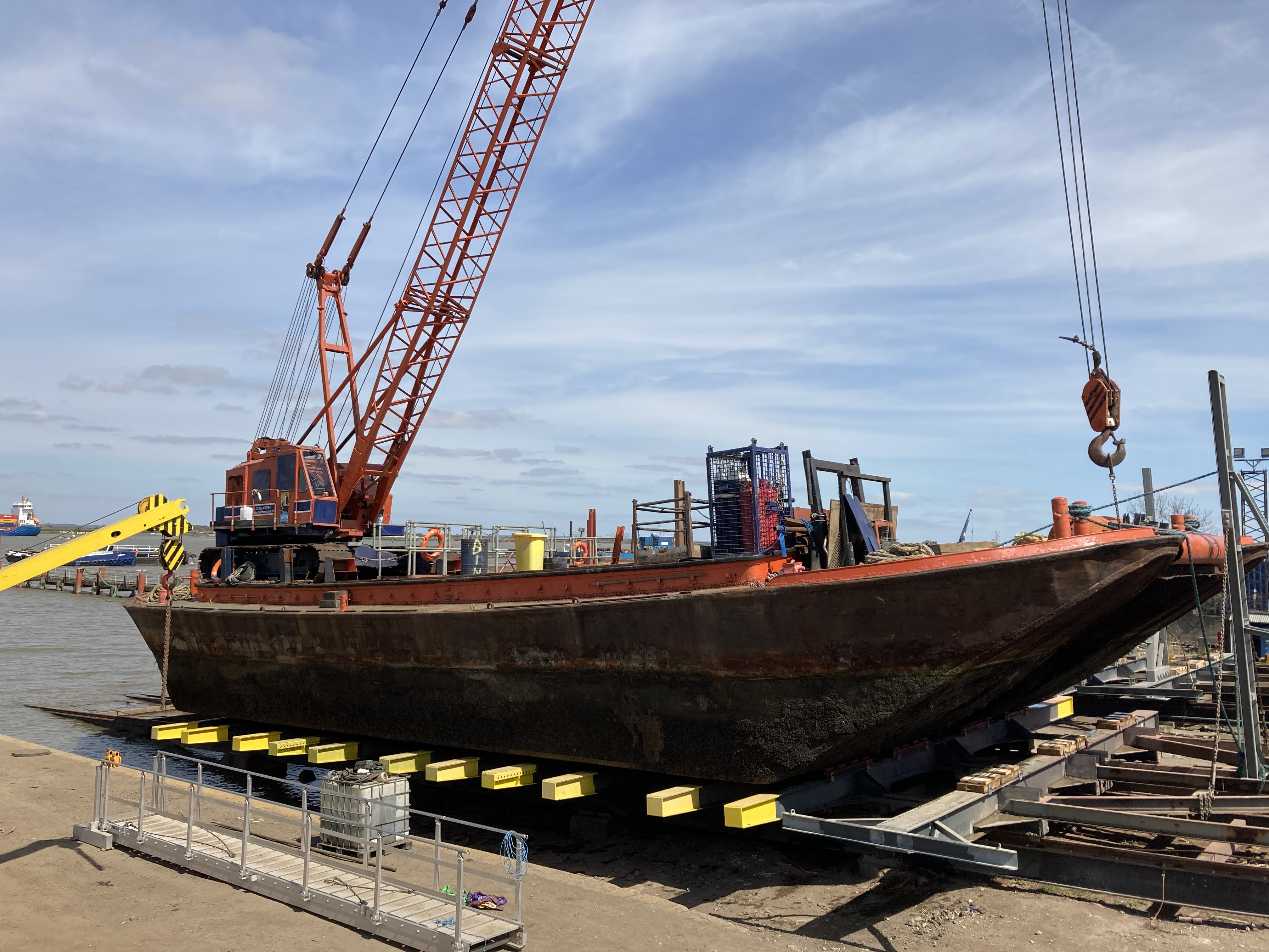 Boat in Cory dock for repair